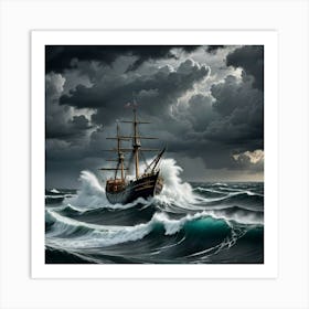 Storm Riders: Trawler and Seagulls in Chaos Art Print