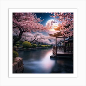 Cherry Blossoms At Night 1 Art Print