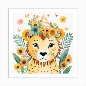 Floral Cute Baby Lion Nursery Illustration (5) 1 Art Print