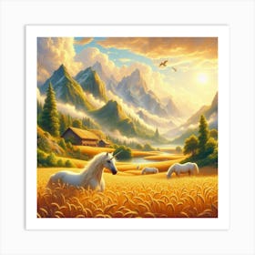 Unicorns In A Wheat Field 1 Art Print