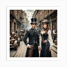 Steampunk Couple In Steampunk Costume Art Print