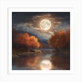 Full Moon Over The River 1 Art Print