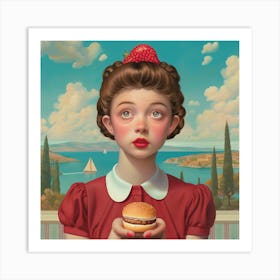 Girl With A Burger Art Print