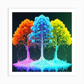 Three Colorful Trees in neon colors 7 Art Print