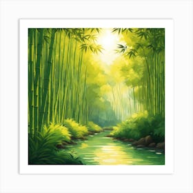 A Stream In A Bamboo Forest At Sun Rise Square Composition 285 Art Print