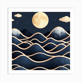 Moon And Waves 49 Art Print