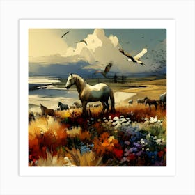 Horses In The Field 1 Art Print