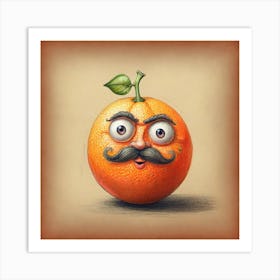 Orange With Mustache 3 Art Print