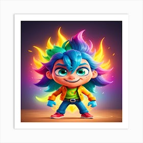 Cartoon Character With Colorful Hair Art Print