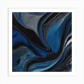 Abstract Blue And Black Painting Art Print