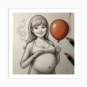 Pregnant Girl With Balloon Art Print