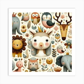 Cute Animals Wall Art Art Print