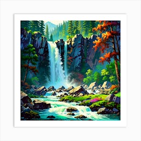 Waterfall In The Forest 6 Art Print