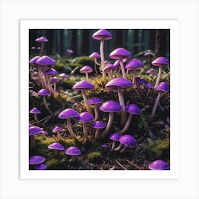 Purple Mushrooms In The Forest Art Print