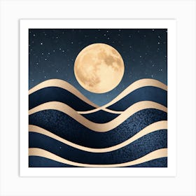 Moon And Waves 39 Art Print