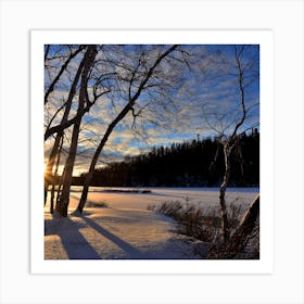 Sunrise Over A Frozen Lake Art Print