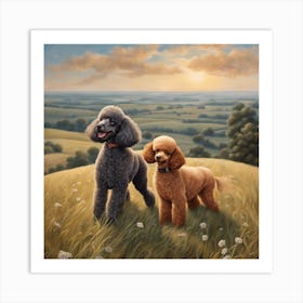 Two Poodles In A Field Art Print