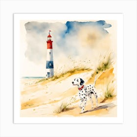 Dalmatian and lighthouse Art Print