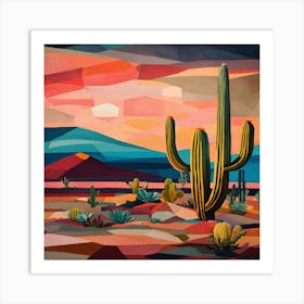 Cactus At Sunset Art Print