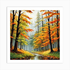 Forest In Autumn In Minimalist Style Square Composition 241 Art Print