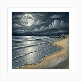 Full Moon At The Beach 1 Art Print