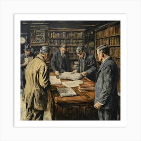 Group Of Men In A Library Art Print