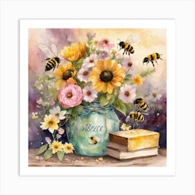 Bees And Flowers 2 Art Print