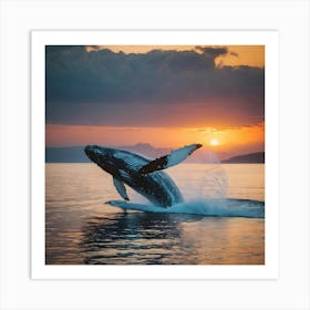 Humpback Whale Breaching At Sunset 13 Art Print