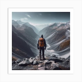 Man Standing On Top Of A Mountain Art Print