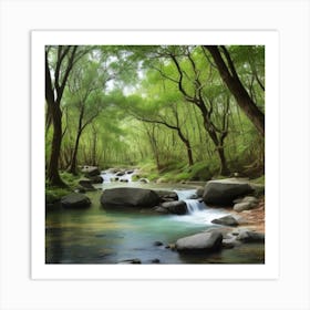 Stream In The Forest Art Print