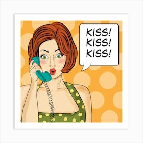 Kiss, Kiss, Kiss, Pop Art Redhead Woman Art Print