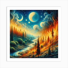 Fire In The Forest 3 Art Print