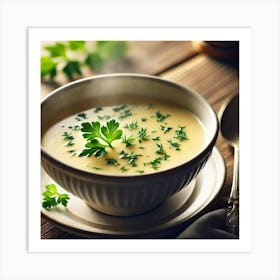 A Close Up Of A Delicate Bowl Of Soup, With A Smoo Art Print