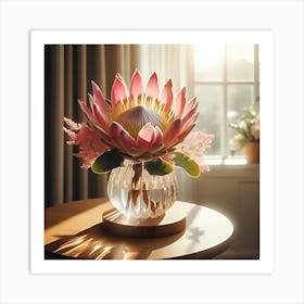 A Image Of A Protea Flower In A Vase On A Pedestal 2 Art Print