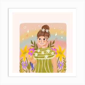 Girl With Flowers 1 Art Print