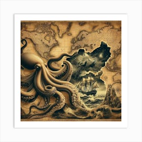 Octopus On The Map Art Print