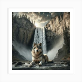 Wolf In The Waterfall Art Print