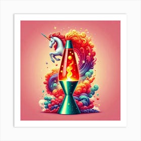 A Unicorn Red And Gold Green Lava Lamp With Flames And Smoke Swirling Art Print