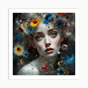 Woman With Flowers On Her Head Art Print