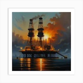 Oil Rig At Sunset Art Print