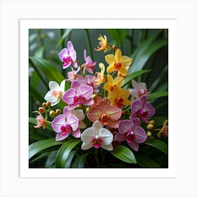 A Beautiful Arrangement Of Wild Orchids In A Tropical Setting Art Print