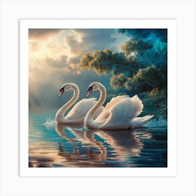 Swans In The Water Art Print