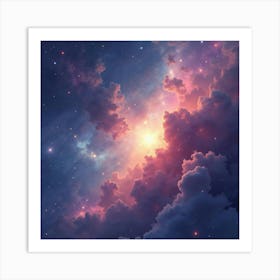 Dreamlike Watercolor Of A Distant Nebula 1 Art Print