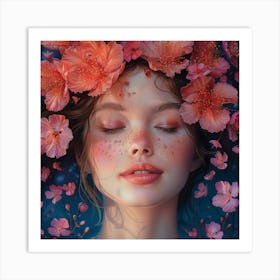 Portrait of a girl with flowers Art Print