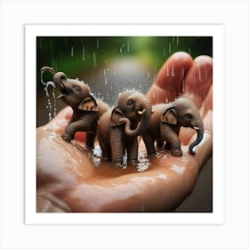 Elephants In The Rain 5 Art Print