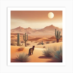 landscape Desert Cat Art Print