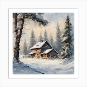 Winter Farmhouse in Snow Art Print