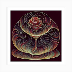 A rose in a glass of water among wavy threads 13 Art Print