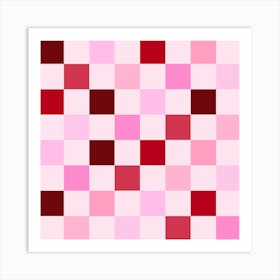 Pink and Red Checkerboard Grid Abstract Art Print