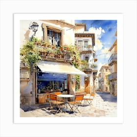 Street Cafe Watercolor Art Print